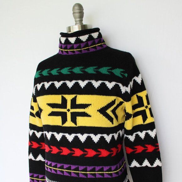 RALPH LAUREN POLO Geo-Motif Turtleneck tunic Sweater Cashmere wool Aztec Tribal - Picture 10 of 12